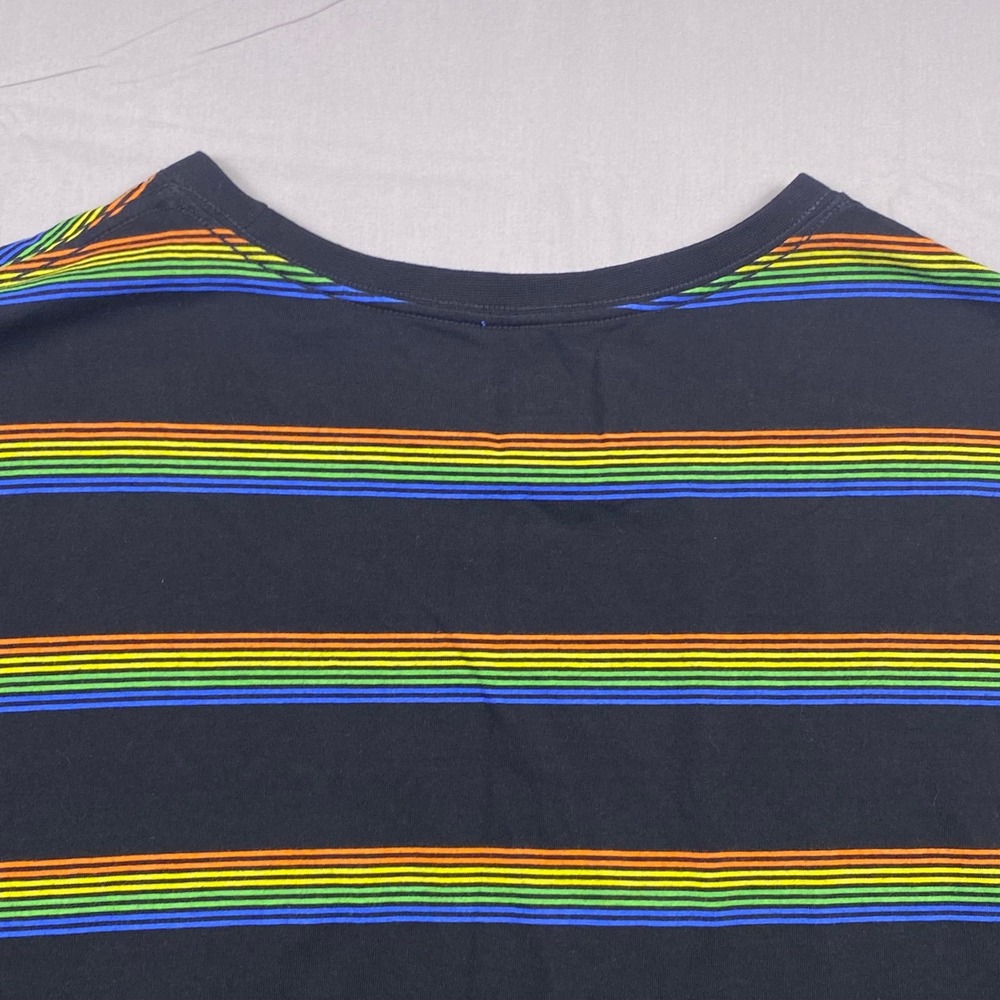 HB Fit by DXL T-Shirt Men 4XL Black Cotton Rainbow Striped Crew Neck Casual - Picture 9 of 9